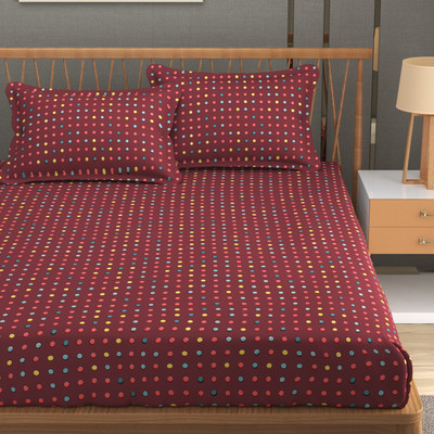 TURIYA Microfiber, Cotton Double Fitted (Elastic) 180 TC Self Design Bedsheet(Pack of 1, Maroon)