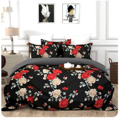 Supreme Home Collective 240 TC Cotton Double Printed Fitted (Elastic) Bedsheet(Pack of 1, Black, 1 Double Bedsheet With 2 Pillow Covers)