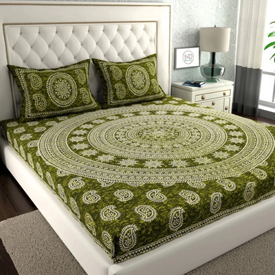 Mohini Dyeing Cotton Double Flat 144 TC Printed Bedsheet(Pack of 1, Green)