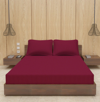 Cozyhaven Microfiber Double Flat 230 TC Striped Bedsheet(Pack of 1, Wine)
