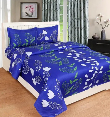 NEWMADHU 144 TC Polycotton Double 3D Printed Flat Bedsheet(Pack of 1, Blue)