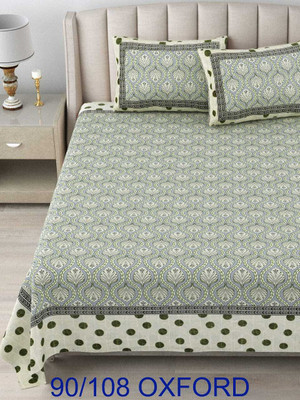 Chitra Moda Cotton King Flat 240 TC Printed Bedsheet(Pack of 1, Green)