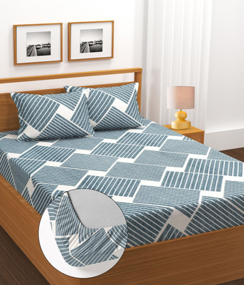 Moonroof Cotton Double Fitted (Elastic) 255 TC Printed Bedsheet(Pack of 1, Grey)