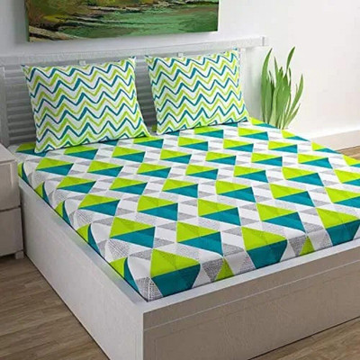E ELMA 144 TC Cotton Double Jaipuri Prints Flat Bedsheet(Pack of 1, Green)