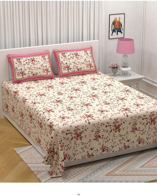 ROOP JYOTI Cotton Queen Flat 250 TC Printed Bedsheet(Pack of 1, Pink)