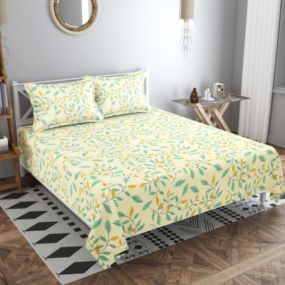 BSB HOME 220 TC Cotton Double Floral Flat Bedsheet(Pack of 1, Lemon Green & Yellow & Mul10)