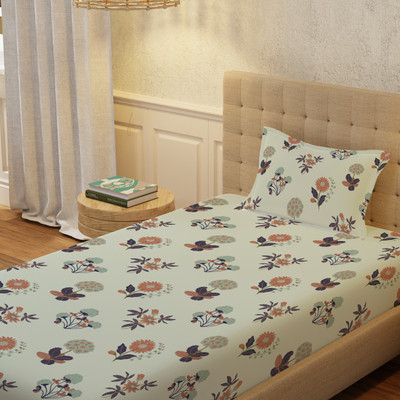 Urban Space Cotton Single Flat 200 TC Floral Bedsheet(Pack of 1, Radiance Grey)