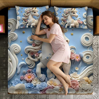 Dream tela Microfiber King Flat 400 TC Cartoon Bedsheet(Pack of 1, Light Blue Microfiber 7D Bedsheet)