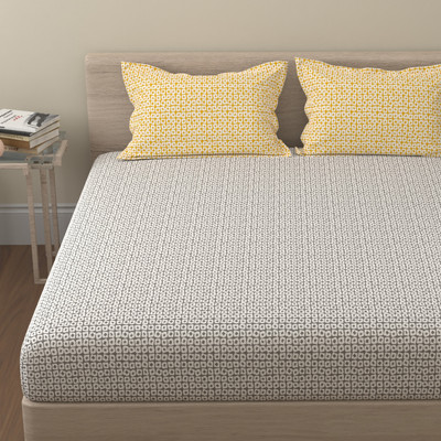 Huesland Cotton Double Flat 144 TC Checkered Bedsheet(Pack of 1, Grey & Yellow)