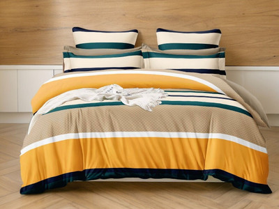 ROOMSTYLE Cotton Single Fitted (Elastic) 230 TC Printed Bedsheet(Pack of 1, White)