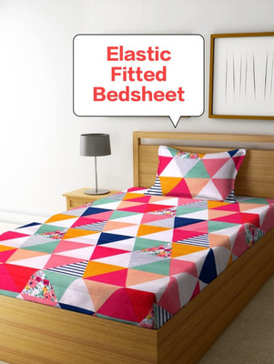 KURRY HOME FURNISHING 210 TC Microfiber Single Abstract Fitted (Elastic) Bedsheet(Pack of 1, Multicolor)