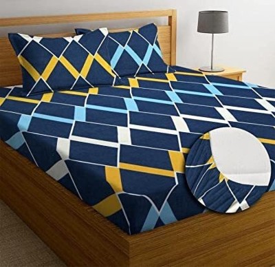 RARE BIRD 240 TC Polycotton Double Geometric Fitted (Elastic) Bedsheet(Pack of 1, Multicolor)