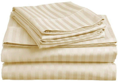 Priscilla 200 TC Satin Single Striped Fitted (Elastic) Bedsheet(Pack of 1, Cream)