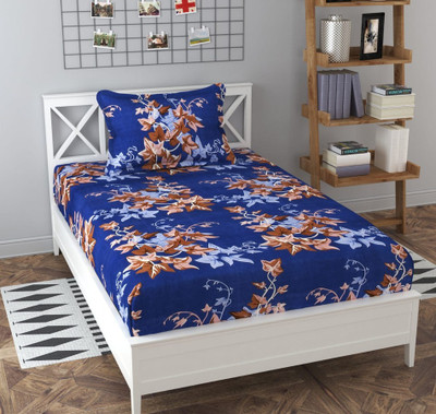 GRACE FULL 210 TC Cotton Single Jaipuri Prints Flat Bedsheet(Pack of 1, Blue)
