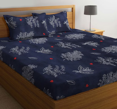 HOMYBEES 220 TC Cotton Double Abstract Fitted (Elastic) Bedsheet(Pack of 1, Multicolor15)