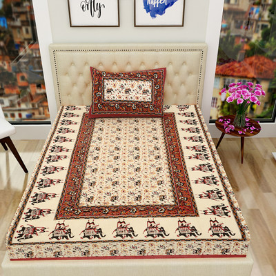E ELMA 140 TC Cotton Single Jaipuri Prints Flat Bedsheet(Pack of 1, Multicolor)
