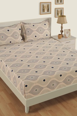 SWAYAM 240 TC Cotton Double Geometric Fitted (Elastic) Bedsheet(Pack of 1, Beige)