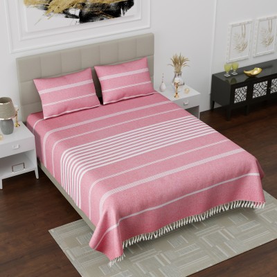 Varde 180 TC Cotton Double Striped Flat Bedsheet(Pack of 1, Pink)