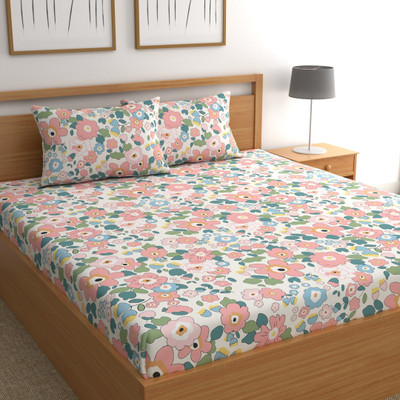CHHAVI INDIA 210 TC Microfiber Double Printed Flat Bedsheet(Pack of 1, Multicolor)