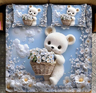 Govindika Cotton Blend King Flat 350 TC Printed Bedsheet(Pack of 1, Blue Taddy)