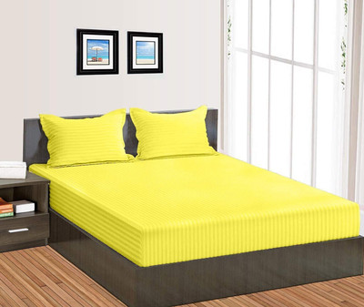 BEVI 300 TC Microfiber Double Striped Fitted (Elastic) Bedsheet(Pack of 1, Neon)