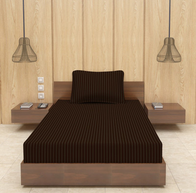 Optra Microfiber Single Flat 300 TC Striped Bedsheet(Pack of 1, Brown)