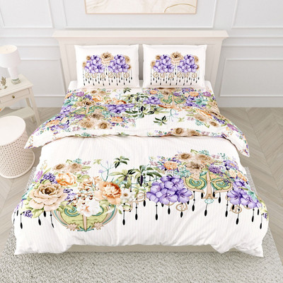 RJ Cotton King Flat 210 TC Printed Bedsheet(Pack of 1, Cream, Gren)