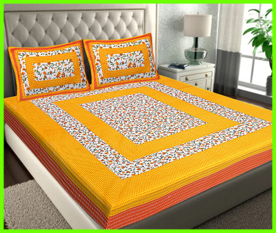 JAIPUR PRINTS Cotton Double Flat 160 TC Jaipuri Prints Bedsheet(Pack of 1, Yellow)