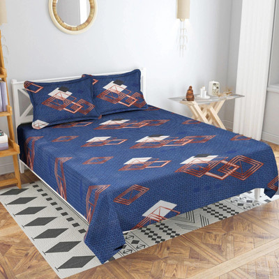 VAS COLLECTIONS Microfiber Double Flat 144 TC Abstract Bedsheet(Pack of 1, Dark Blue)