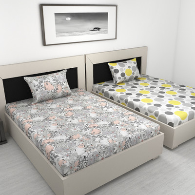 Divine Casa Cotton Single Flat 144 TC Floral Bedsheet(Pack of 2, Tawny Olive & Griffin)