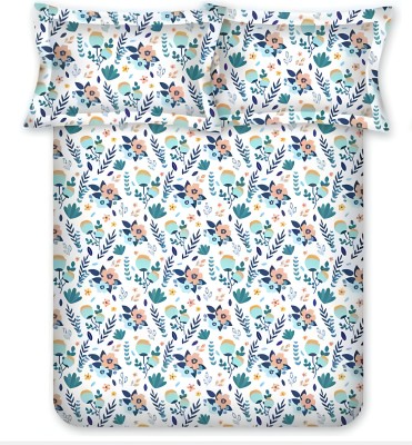 Bombay Dyeing 104 TC Cotton Double Floral Flat Bedsheet(Pack of 1, Blue)