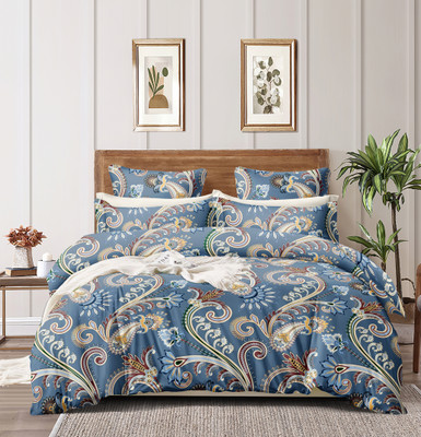 MORADO 210 TC Polycotton Double Printed Flat Bedsheet(Pack of 1, Blue)