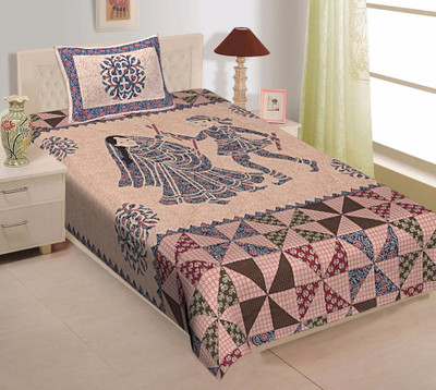 E ELMA 140 TC Cotton Single Printed Flat Bedsheet(Pack of 1, Multicolor)