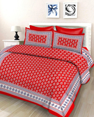 Diva Collection 144 TC Cotton Double Jaipuri Prints Flat Bedsheet(Pack of 1, Red)
