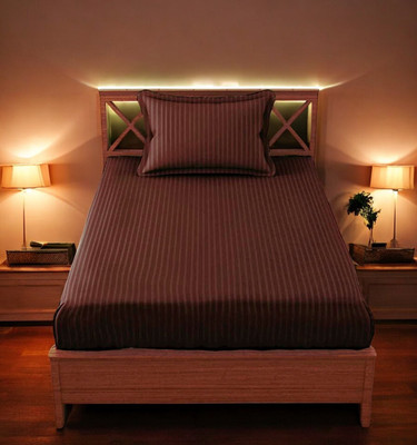 HOMYBEES Cotton Single Fitted (Elastic) 220 TC Abstract Bedsheet(Pack of 1, Brown)