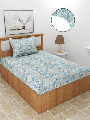 MORADO 210 TC Polycotton Single Printed Fitted (Elastic) Bedsheet(Pack of 1, Blue)