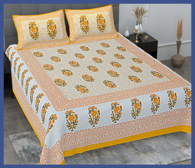 BedZone Cotton Double Flat 240 TC Jaipuri Prints Bedsheet(Pack of 1, Yellow)