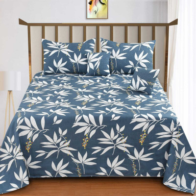 CLOVIS KRAFTS Cotton King Flat 300 TC Printed Bedsheet(Pack of 1, WHITE BLUE PATTA)