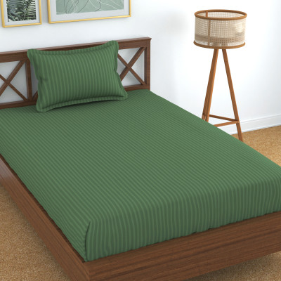 Homefab India Cotton Single Flat 140 TC Striped Bedsheet(Pack of 1, Dark Green)