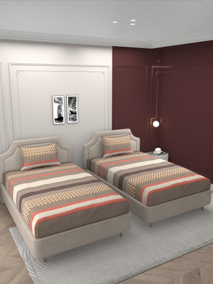 BROMWICK 244 TC Cotton Single Printed Flat Bedsheet(Pack of 2, Dark Beige)