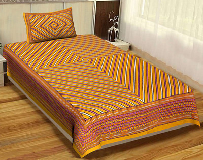 Rangun 144 TC Cotton Single Printed Flat Bedsheet(Pack of 2, Yellow)