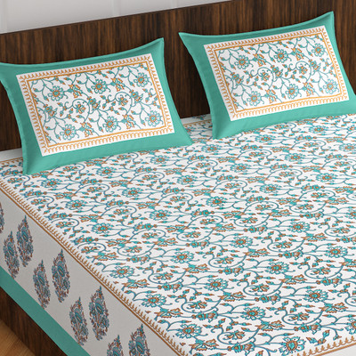 JAIPUR PRINTS Cotton Double Flat 160 TC Jaipuri Prints Bedsheet(Pack of 1, Multicolor)