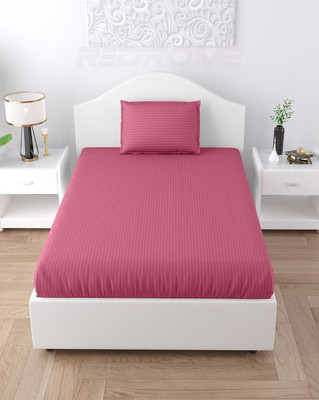 REDROME Cotton Single Flat 300 TC Striped Bedsheet(Pack of 1, Onion Pink)