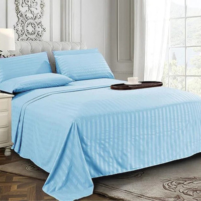 GANESHAM COLLECTION Cotton Double Flat 250 TC Striped Bedsheet(Pack of 1, Aqua Blue)