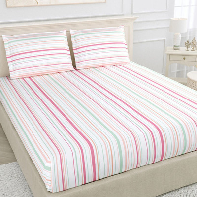 haus & kinder Cotton King Flat 186 TC Printed Bedsheet(Pack of 1, Pink, Green)