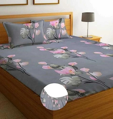Rivik Cotton Double Flat 250 TC Printed Bedsheet(Pack of 1, pink grey)