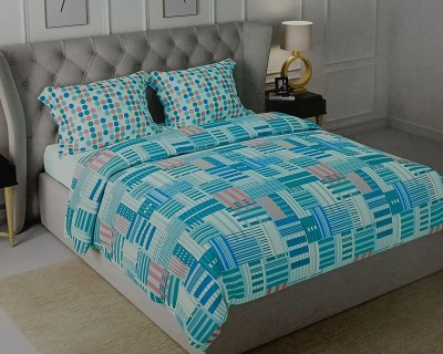 Raymond Home 144 TC Cotton Double Abstract Flat Bedsheet(Pack of 1, White & Light Blue Ch)