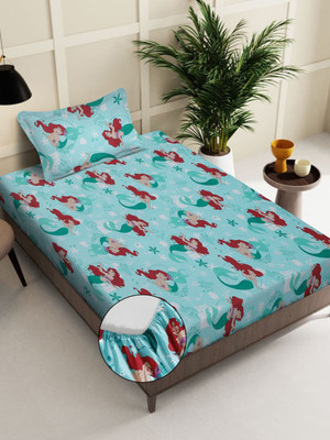 Klotthe 400 TC Cotton Single Printed Fitted (Elastic) Bedsheet(Pack of 1, Turquoise)