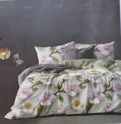 DECOR BY MOM Cotton Double Fitted (Elastic) 400 TC Floral Bedsheet(Pack of 1, Grey)