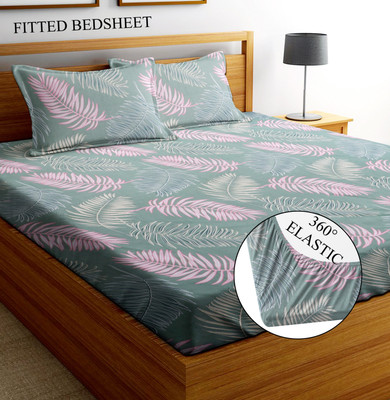 Amrange 190 TC Microfiber Double Floral Fitted (Elastic) Bedsheet(Pack of 1, Multicolor)